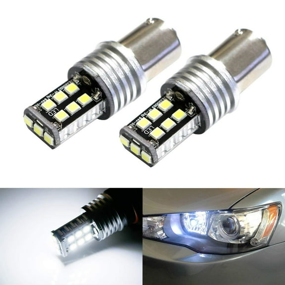 iJDMTOY (2) Xenon White 15-SMD LED Replacement Bulbs Compatible With 2008-2015 Mitsubishi Lancer or Evolution-X Evo X As Daytime Running Lights