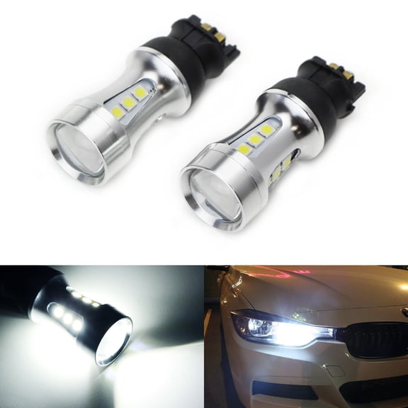 iJDMTOY (2) Xenon White Error Free PW24W LED Bulbs Compatible With Volkswagen: 2015-2021 MK7 Golf GTi Projector Headlamp Daytime Running Lights; BMW: 2012-2015 F30 3 Series Halogen Headlight Trims