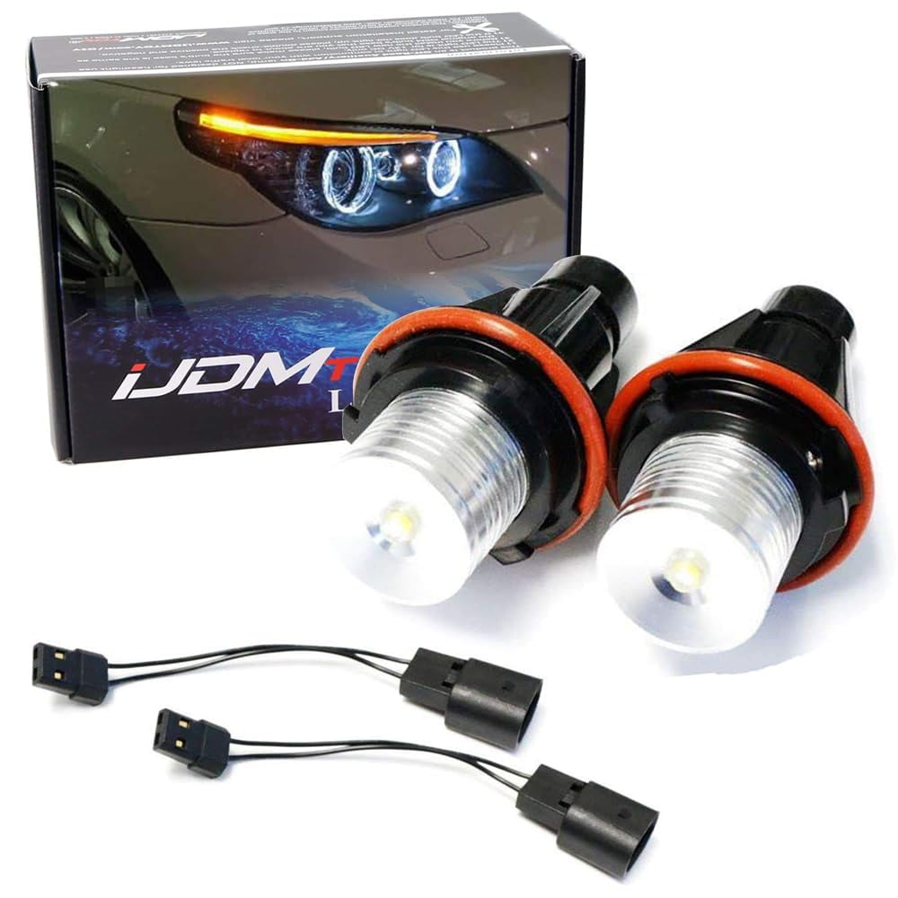 iJDMTOY White LED Angel Eye Ring Marker Bulbs Compatible With BMW 5 6 7 Series X3 X5 (E39 E53 E60 E63 E64 E65 E66 E83), 7000K White