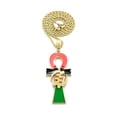 thumbnail image 1 of iJewelry2 Ancient Egyptian Afro-American Colored ANKH Cross with Gye Nyame Motif Gold Tone Rope Chain Pendant Necklace 20'', 1 of 5
