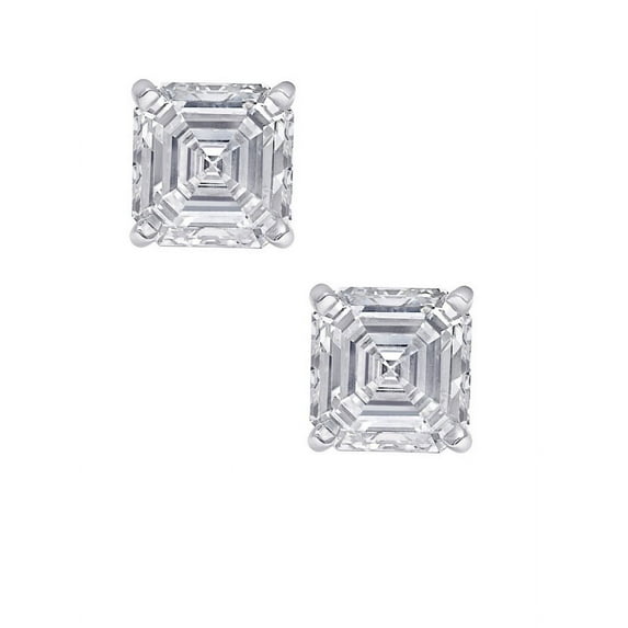 iJewelry2 Asscher Cut Clear Cubic Zirconia Sterling Silver Basket Set Stud Earrings 5mm