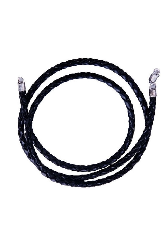 Black Braided Rope Leather Chain Necklace with Sterling Silver Clasp