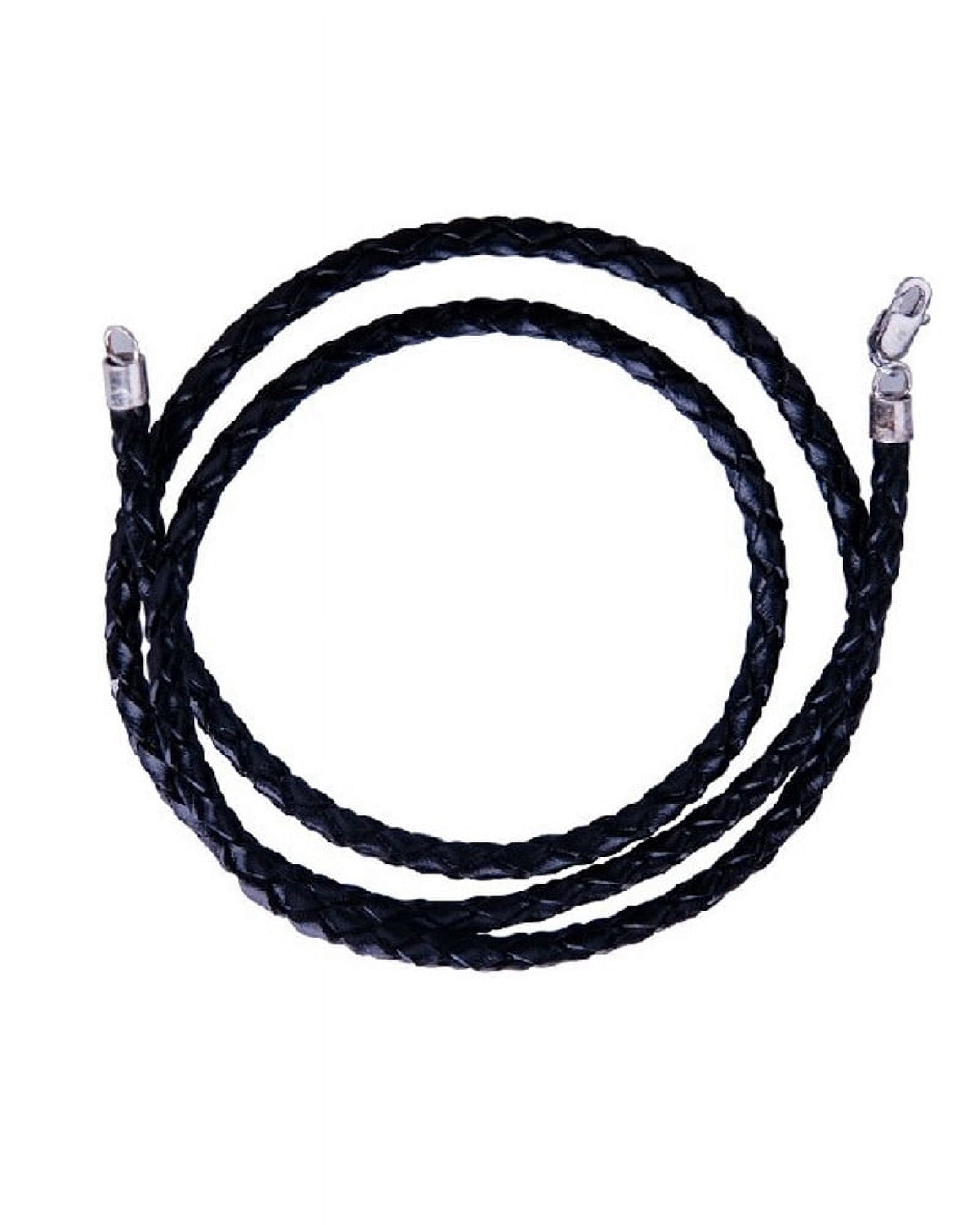 iJewelry2 Black Braided Rope Leather Chain Necklace with Sterling Silver Clasp