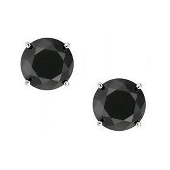 iJewelry2 Black Round Cut CZ Basket Set Screw Back Stud Sterling Silver Earrings