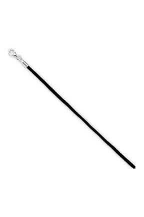 Black Smooth Plain Thin Leather Cord Chain Necklace with Sterling Silver Clasp