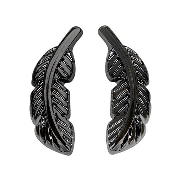 iJewelry2 Black Tone Polished Stainless Steel Feather Shaped Stud Earrings