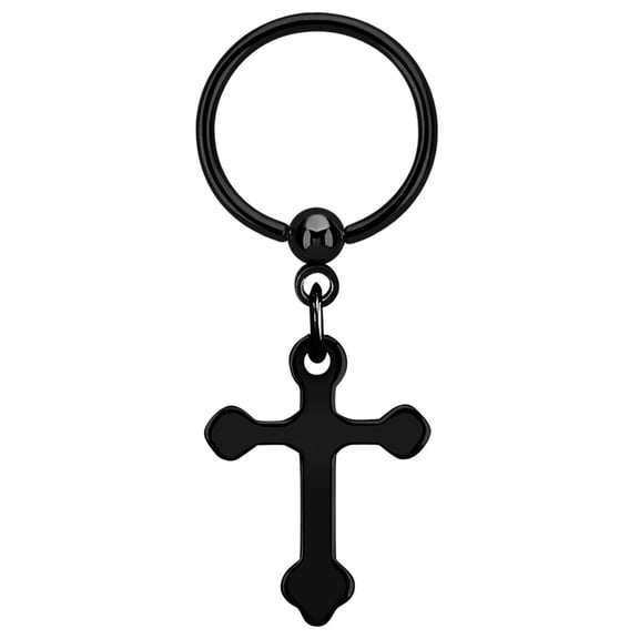 iJewelry2 Black Tone Stainless Steel Dangling Budded Cross Captive Beaded Ring Piercing 12mm