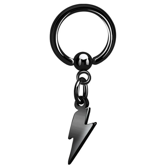 iJewelry2 Black Tone Stainless Steel Dangling Lightning Bolt Captive Beaded Ring Piercing 12mm