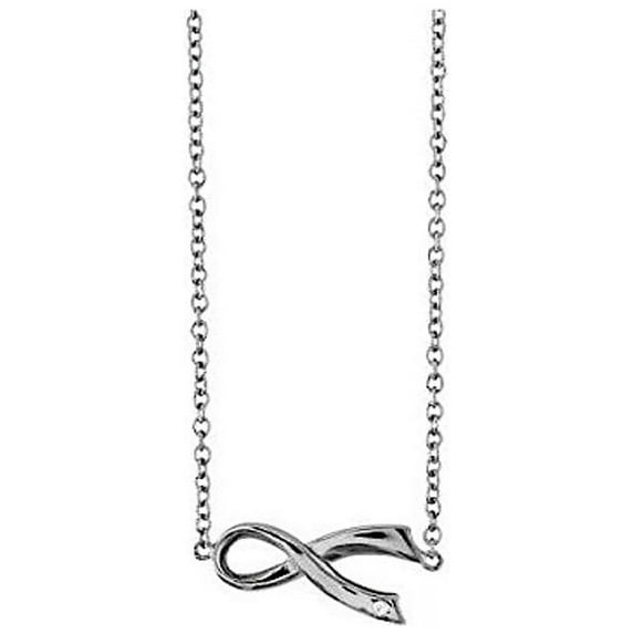 iJewelry2 Cancer Awareness Horizontal Ribbon Motif with Encrusted CZ Sterling Silver Pendant 17"