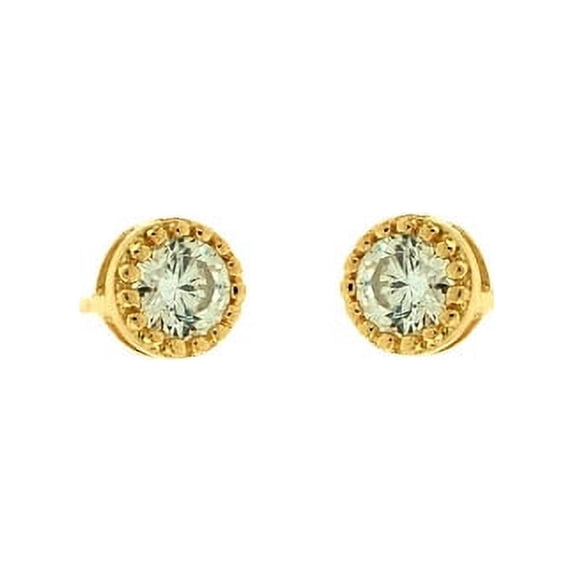 iJewelry2 Caviar Detail Bezel Setting Round CZ Stud Earrings in Gold-Tone Sterling Silver 6mm