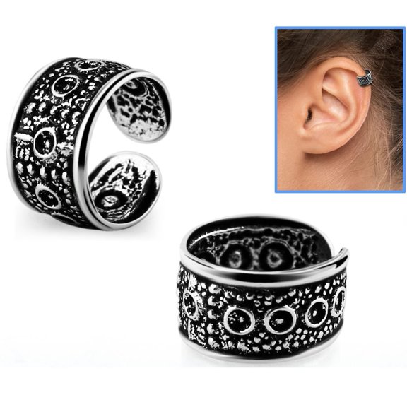 iJewelry2 Circles Design Sterling Silver Helix Ear Cuff Clip-on Ring