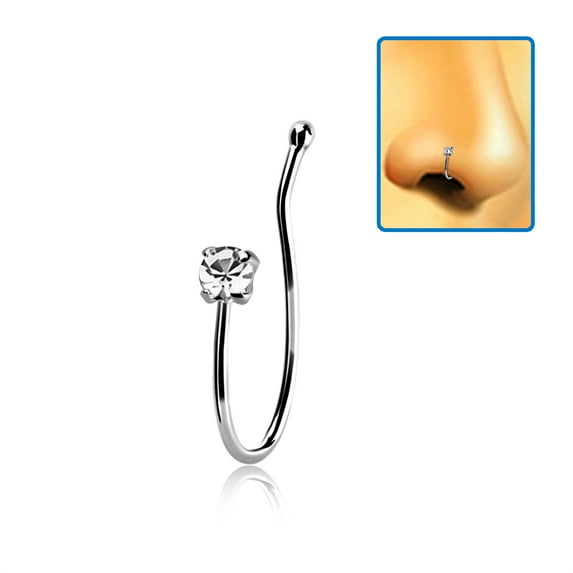 iJewelry2 Clear Crystal Round Stud Sterling Silver Illusion Faux Lip Nose Bone Ring Clip