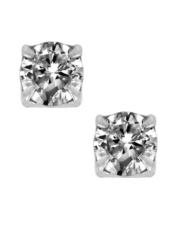 Clear Round Cut Zirconia Sterling Silver Magnetic Studs 5mm