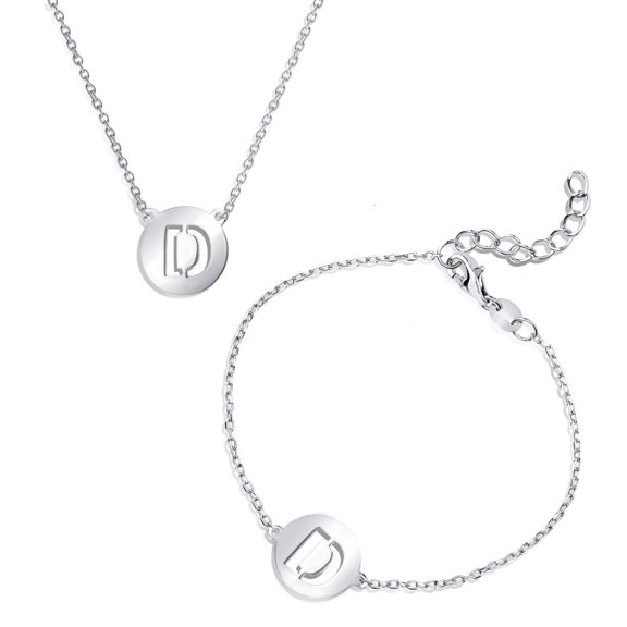 iJewelry2 Cut-out Polished Letter D Sterling Silver Initial Necklace and Bracelet Set