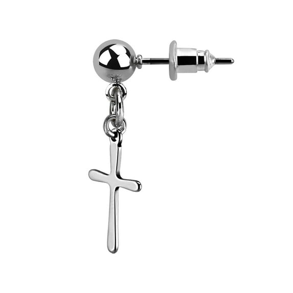 iJewelry2 Dangling Cross Charm Stainless Steel Bead Ball Stud Helix Earring