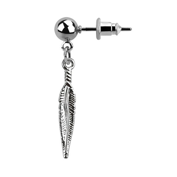 iJewelry2 Dangling Straight Feather Stainless Steel Bead Ball Stud Helix Earring