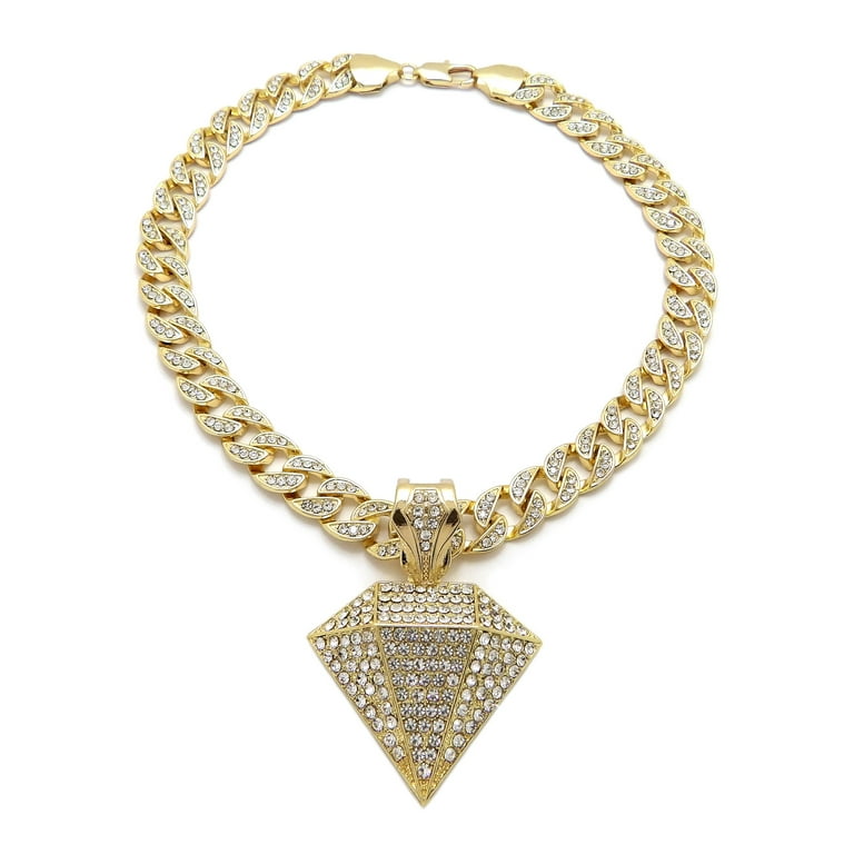 iJewelry2 Diamond Shape Shiny Crystals Encrusted Pendant Gold-tone