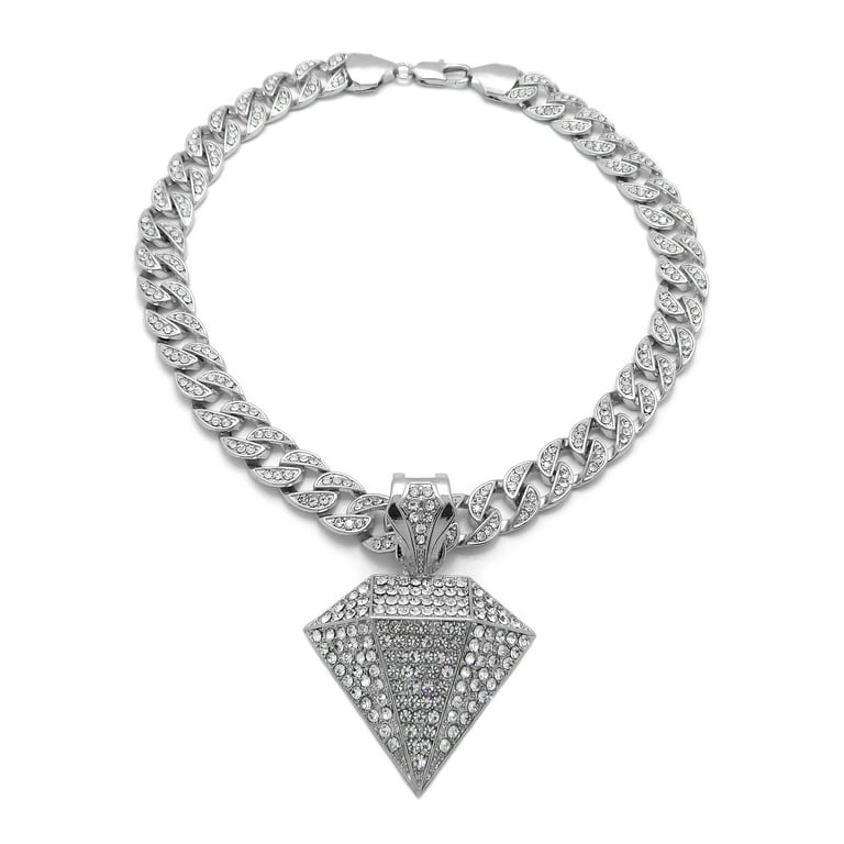 iJewelry2 Diamond Shape Shiny Crystals Encrusted Pendant Silver