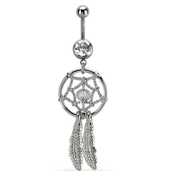 iJewelry2 Dreamcatcher Colored Crystal Silver-tone Stainless Steel Belly Button Piercing