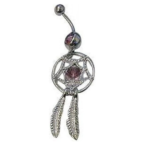 iJewelry2 Dreamcatcher Colored Crystal Silver-tone Stainless Steel Belly Button Piercing