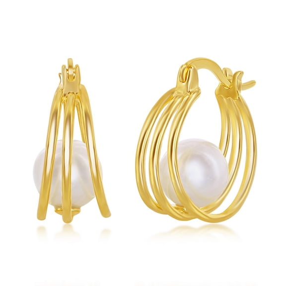 iJewelry2 Gold Plated Sterling Silver 8mm Locked FWP Triple Hoop Earrings