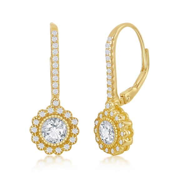 iJewelry2 Gold Plated Sterling Silver CZ Rose Flower Design Dangling Earrings
