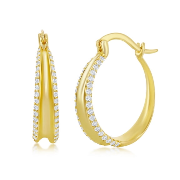 iJewelry2 Gold Plated Sterling Silver Double Row Clear CZ Hoop Earrings