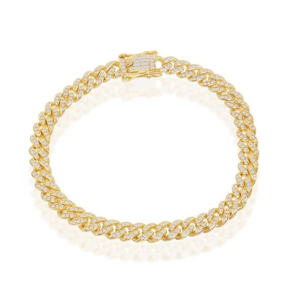 iJewelry2 Gold Plated Sterling Silver Micro-pave Clear CZ 6.5mm Cuban Links Bracelet 8.5''