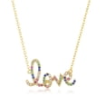 thumbnail image 1 of iJewelry2 Gold Plated Sterling Silver Rainbow Multicolor Round CZ Love Script Pendant Necklace 18'', 1 of 1