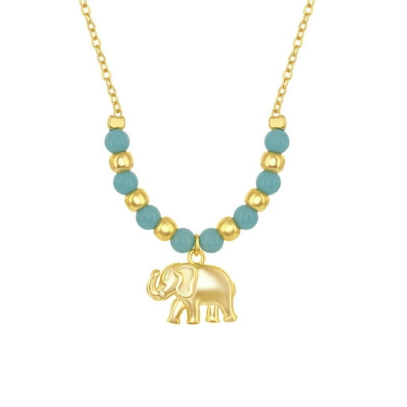 iJewelry2 Gold-plated Sterling Silver Alternating Turquoise and Gold-tone Beads Elephant Charm Pendant Necklace 18''