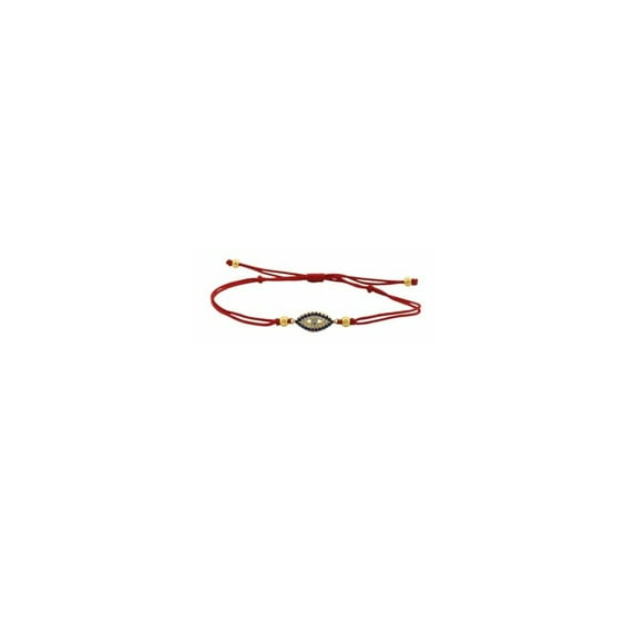 iJewelry2 Gold-plated Sterling Silver Evil Eye Blue and Clear Paved CZ Motif Red Cord Adjustable Bracelet