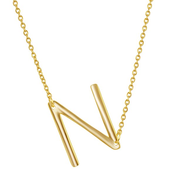 iJewelry2 Gold-plated Sterling Silver Sideways Letter N Initial Pendant Chain Necklace 18''