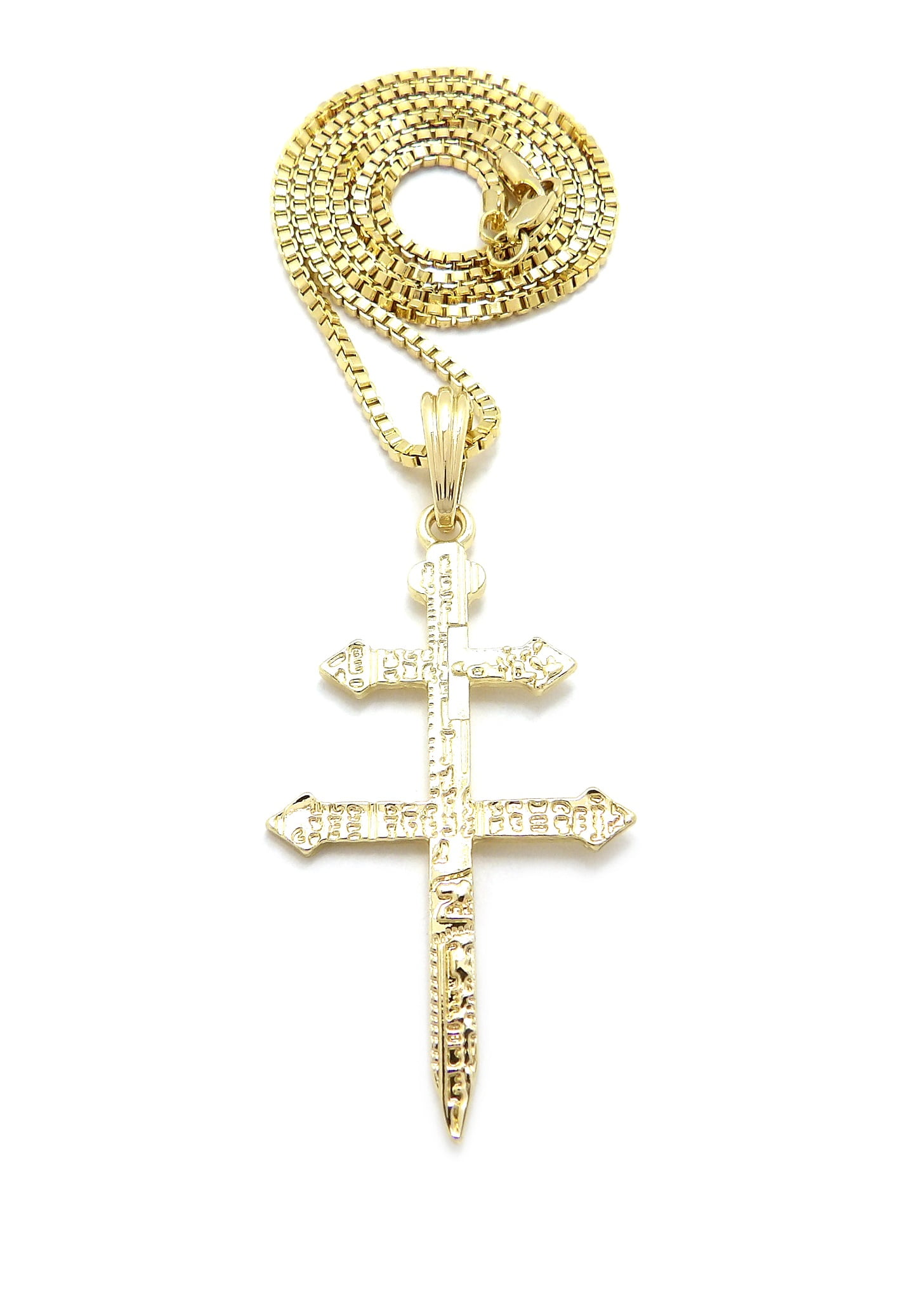 アクセサリー 2 Cross Necklace with23 10k Inside23_kk iJewelry2 Gold-tone Dusse Double Cross Pendant Box Chain