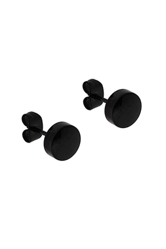 Illusion Round Tunnel Plug Post Black Tone Stainless Steel Stud Earrings 8mm