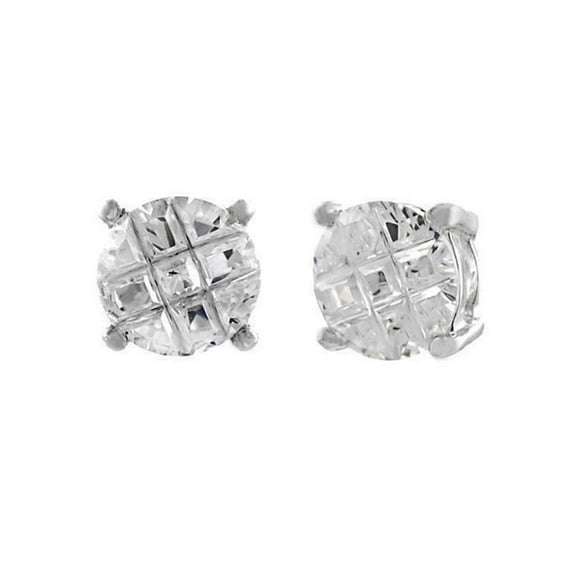 iJewelry2 Invisible Round Cut Clear CZ Sterling Silver Basket Set Stud Earrings