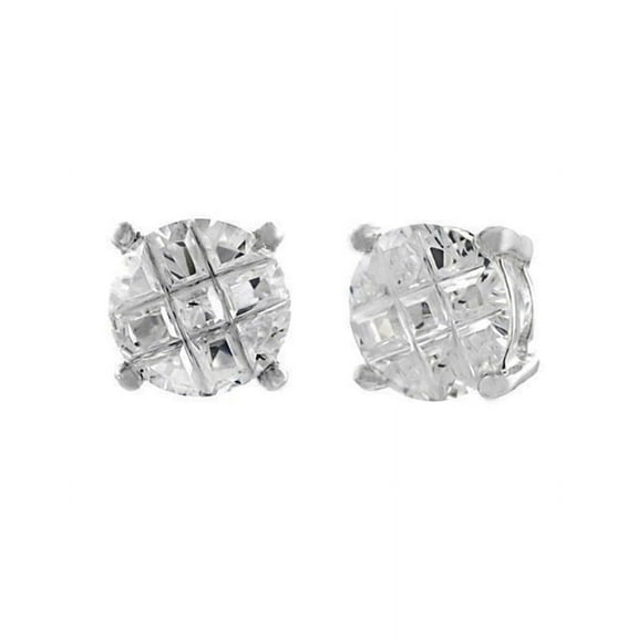iJewelry2 Invisible Round Cut Clear CZ Sterling Silver Basket Set Stud Earrings