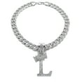 thumbnail image 1 of iJewelry2 Kings and Queens Crowned Initial Letter L Crystals Pendant Silver-tone Cuban Linked Chain Necklace, 1 of 3