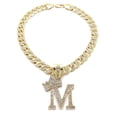 thumbnail image 1 of iJewelry2 Kings and Queens Crowned Initial Letter M Crystals Pendant Gold-tone Cuban Linked Chain Necklace, 1 of 3