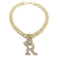 thumbnail image 1 of iJewelry2 Kings and Queens Crowned Initial Letter R Crystals Pendant Gold-tone Cuban Linked Chain Necklace, 1 of 3