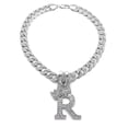 thumbnail image 1 of iJewelry2 Kings and Queens Crowned Initial Letter R Crystals Pendant Silver-tone Cuban Linked Chain Necklace, 1 of 3
