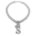 thumbnail image 1 of iJewelry2 Kings and Queens Crowned Initial Letter S Crystals Pendant Silver-tone Cuban Linked Chain Necklace, 1 of 3