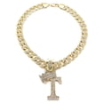 thumbnail image 1 of iJewelry2 Kings and Queens Crowned Initial Letter T Crystals Pendant Gold-tone Cuban Linked Chain Necklace, 1 of 3