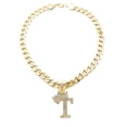 thumbnail image 1 of iJewelry2 Kings and Queens Crowned Initial Letter T Crystals Pendant Gold-tone Cuban Linked Chain Necklace, 1 of 3