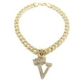 thumbnail image 1 of iJewelry2 Kings and Queens Crowned Initial Letter V Crystals Pendant Gold-tone Cuban Linked Chain Necklace, 1 of 3