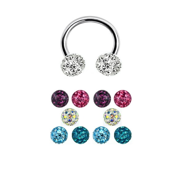 Multi Color Crystal Ferido Screw Balls Circular Barbell Stainless Steel Nose Eyebrow Ear Piercing