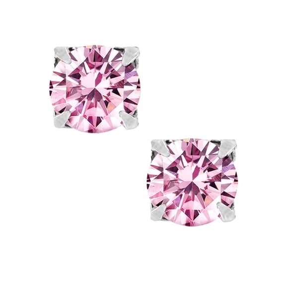 iJewelry2 Pink Round Cut CZ Sterling Silver Magnetic Stud Earrings 5mm