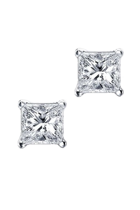 Princess Cut Square CZ Sterling Silver Basket Set Stud Earrings 7mm