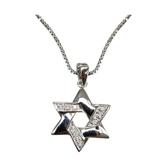 iJewelry2 Rhodium-Plated Star of David Cubic Zirconia Pendant Chain Necklace 18"