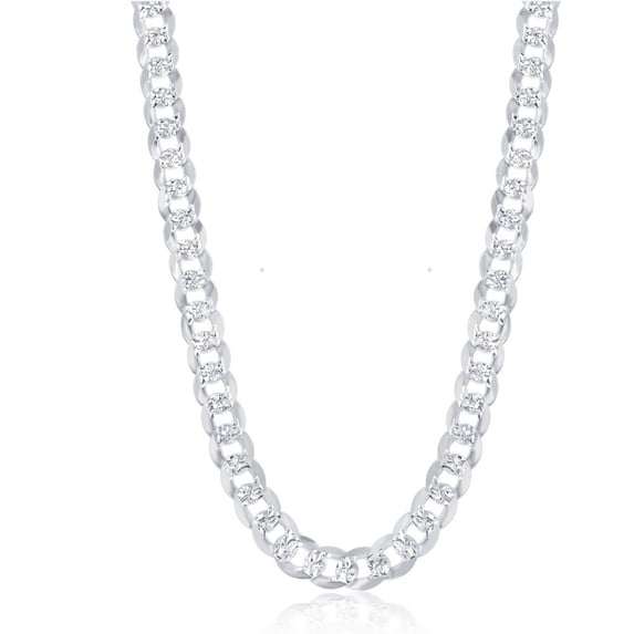 iJewelry2 Rhodium Plated Sterling Silver 7.3mm Diamond Cut Cuban Flat Links Chain 24''