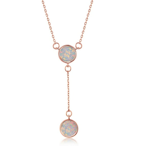 iJewelry2 Rose Gold Plated Sterling Silver Double White Inlay Opal Discs Lariat Necklace